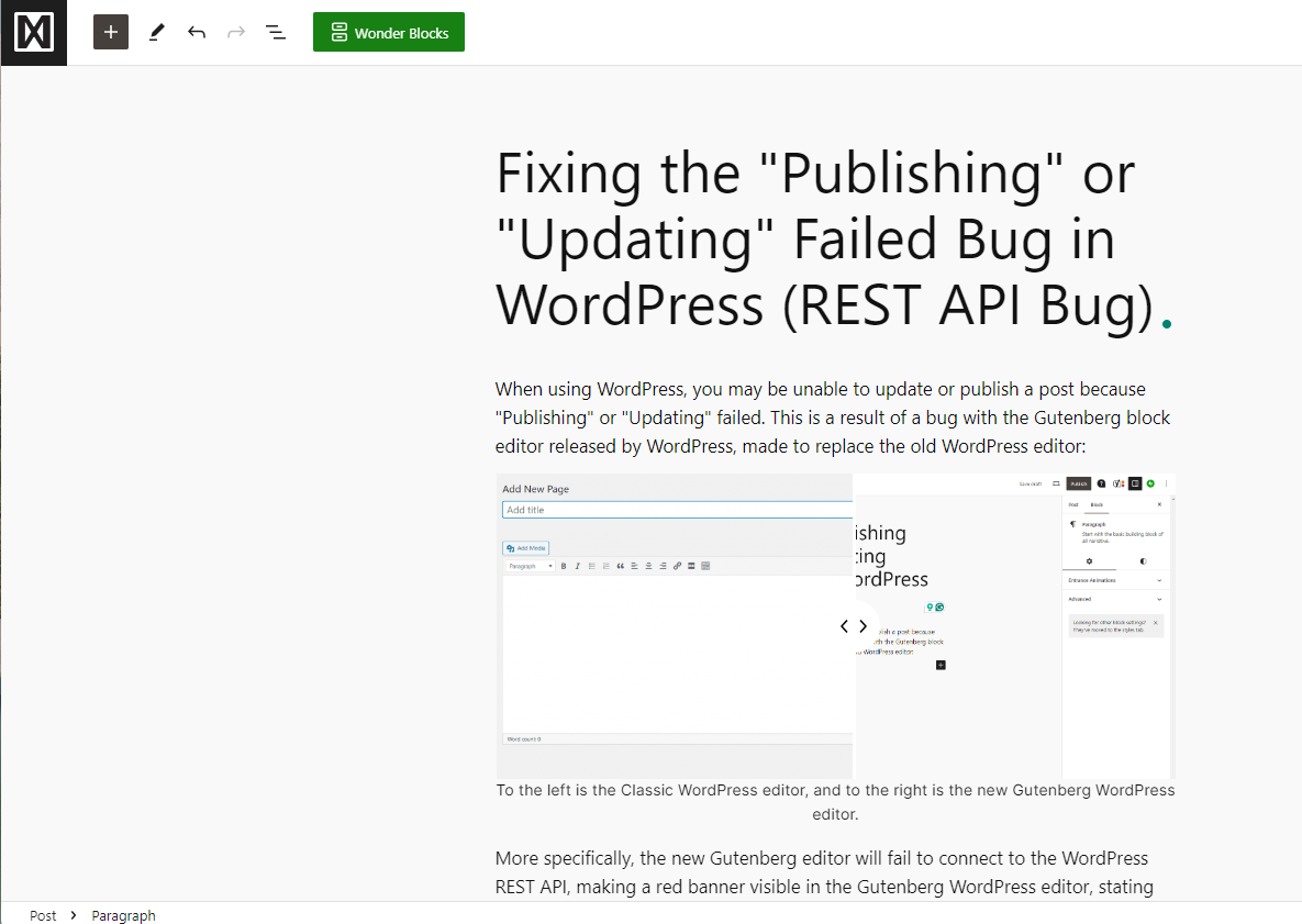 Fixing the “Publishing” or “Updating” Failed Bug in WordPress (REST API Bug)